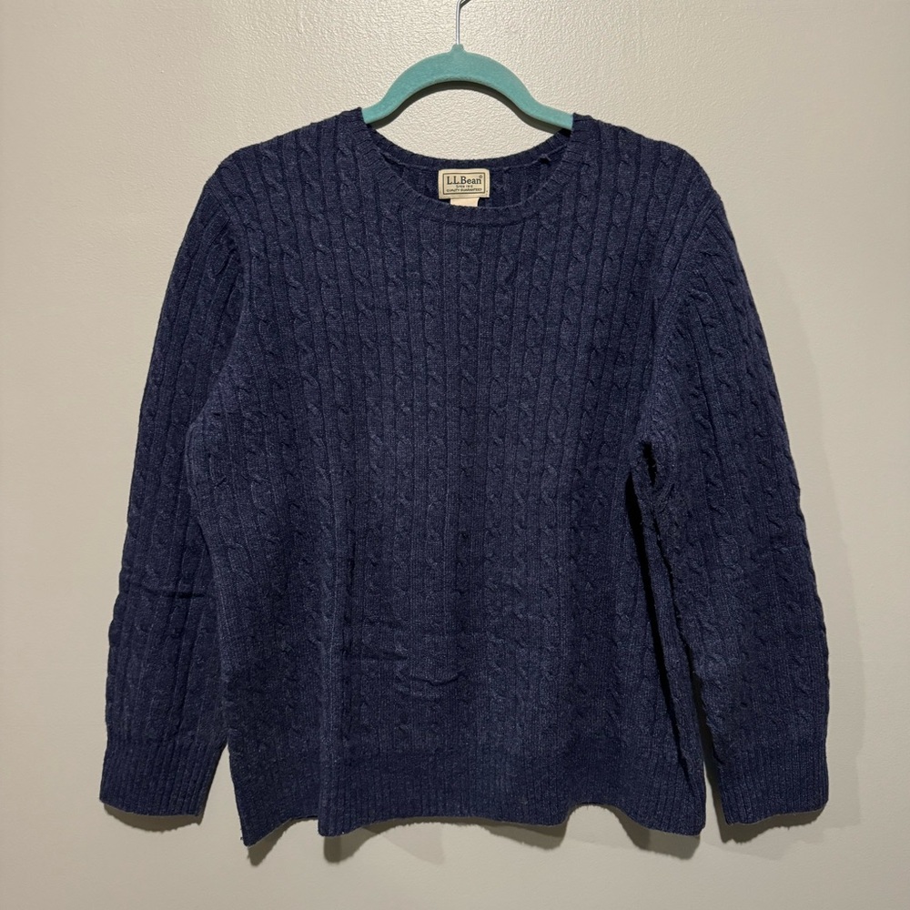 L.L. Bean Women's Navy Cable Knit Crewneck Sweater
